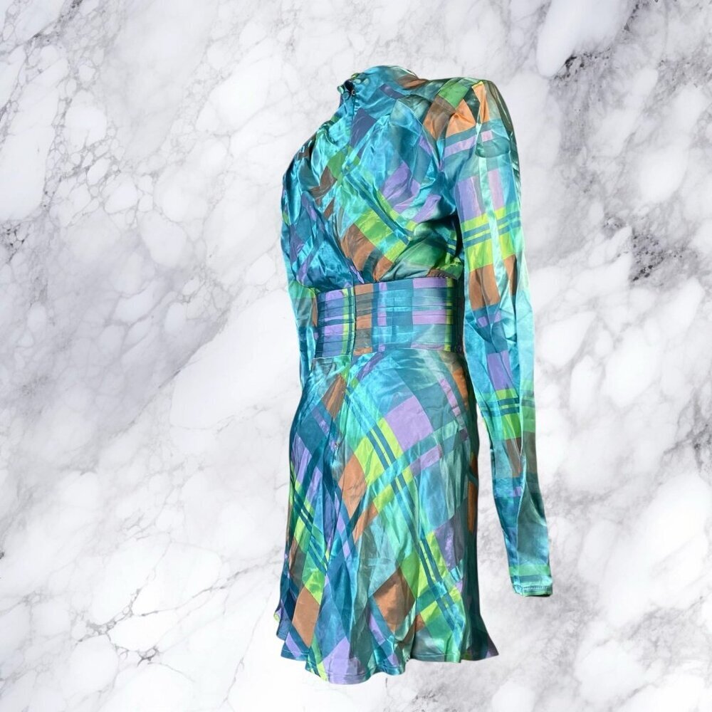 GRLFRND Leona Mini Dress - Teal Plaid - Picture 10 of 12